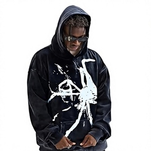 Sudadera con Capucha Personalizada Extra Grande con Gráfico de Araña Negra, Sudadera con Capucha de Estilo Urbano para Hombre y Mujer - Product Image 4