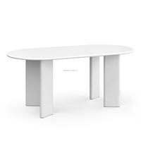 Table à manger ovale en bois MDF, design luxueux, plateau blanc brillant, meubles de salle à manger en bois
