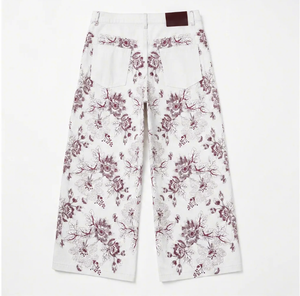 Pantalones vaqueros anchos blancos vintage <span class=keywords><strong>para</strong></span> <span class=keywords><strong>hombre</strong></span> Wangsheng con bordado floral burdeos en toda la prenda, ajuste holgado, estilo desgastado y resistente, pantalones ligeros. - Product Image 2