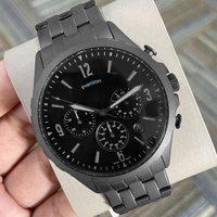 Montre chronographe à quartz en acier inoxydable 48 mm, chronographe mixte en cristal avec affichage de la date, grand cadran à trois aiguilles