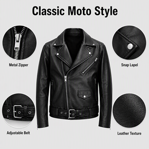 <span class=keywords><strong>Chaqueta</strong></span> de Motociclista de <span class=keywords><strong>Cuero</strong></span> Negra para <span class=keywords><strong>Hombre</strong></span>, Cierre Asimétrico, Estilo Vintage, <span class=keywords><strong>Punk</strong></span>, Streetwear - Product Image 1