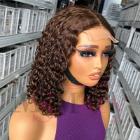 Vendeurs de cheveux bruts non traités en gros perruques de cheveux humains 14 pouces de couleur brune bouclée vague 4*4 perruques de fermeture de lacet pour femme