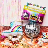 Chaussures de patinage rétro Hawin à thème disco des années 80, ballons en feuille d'hélium radio imprimés UV, ballons métalliques écologiques pour fête d'anniversaire