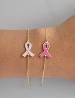 Bracelet en acier inoxydable plaqué or 18 carats avec ruban rose émaillé Jietao, bijoux personnalisés pour la sensibilisation au cancer du sein pour femmes, résistant à l'eau