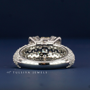 Anillo de Diamantes Amarillos de Lujo para Mujer, Oro Blanco de 14K, Banda Ancha con Detalles Laterales de Diamantes, Joyería de Compromiso, Regalo - Product Image 4