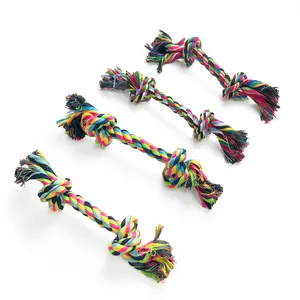 Low Price Durable Woven Bone Biting Knot Rope Color Small And Medium Dog Chew Cotton Rope Pet Toys