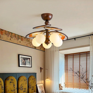 Lustre LED multi-têtes de style vintage, éclairage domestique avec abat-jour émaillés, design esthétique de la dynastie Song - Product Image 4
