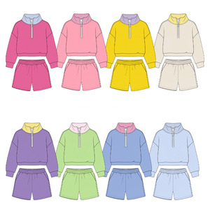 Conjunto de Sudadera de Manga Larga con Cuello a Cuadros y Pantalones Cortos para Niñas, Diseño Personalizado, Estilo Casual de Primavera - Product Image 2