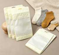 Sac auto-scellant à fermeture éclair, couleur unie crème, tendance, à trois côtés scellés, pour chaussettes d'hiver et de yoga