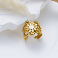 CUMAI Bagues ouvertes en acier inoxydable plaqué or 18 carats avec fleur de rose, léopard et perle pour femme, style vintage, étanches, inaltérables, cadeau