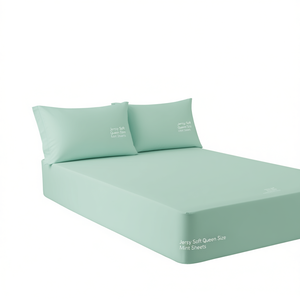 VIANNEY HOME SHEETS Ensemble de draps en jersey doux taille Queen, couleur menthe, drap-housse en coton uni, hypoallergénique, literie pour la maison - Product Image 1