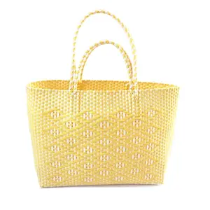 2020 New Design PP Straps Recycled Weave Plastic Carry Handmade Bag with Two Handles