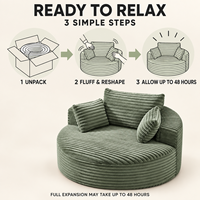 Grande chaise longue ronde en peluche, livrée compressée, avec coussins de dossier, pour appartement et décoration de salle de lecture