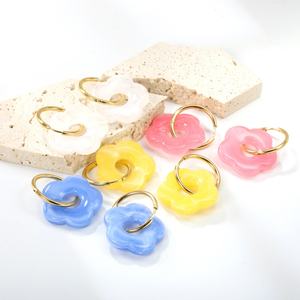 European American New Fashion <b>Small</b> Flower <b>Earrings</b> Color Drop 18K Gold Plated Stainless Steel Hoop <b>Earrings</b> <b>for</b> <b>Women</b> - Product Image 5