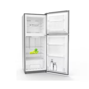 Réfrigérateur à montage supérieur en acier inoxydable avec porte ouverte affichant les étagères et les compartiments de rangement intérieurs - Product Image 3