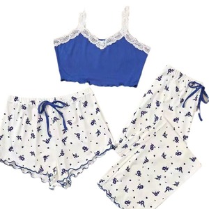 ชุดนอนลูกไม้สายเดี่ยวของผู้หญิงชุด3ชิ้นสำหรับฤดูร้อน - Product Image 6