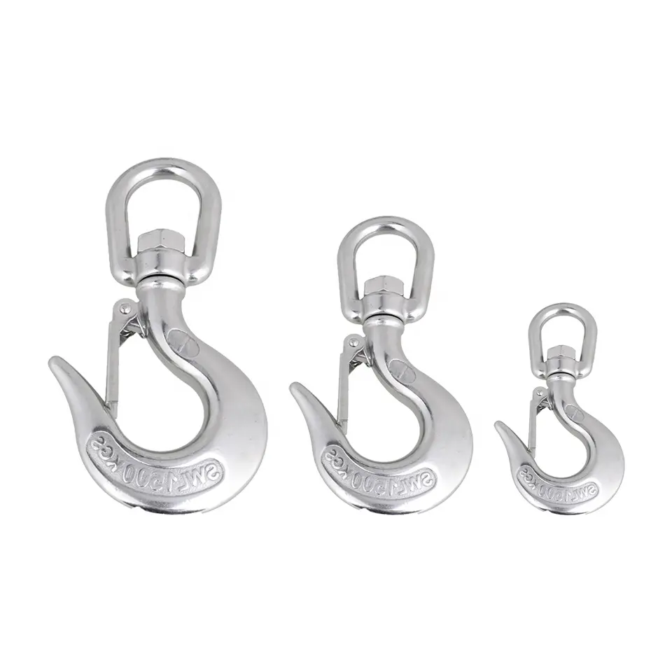 Heavy Duty Manufacturer Ss 316 Stainless Steel Swivel Crane Chain Hook Swivel Selflock Eye Hook With Safety Latch For Lifting