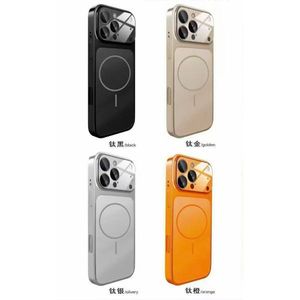 Funda para Teléfono Móvil para iPhone 14 15 17 16, Carcasa Protectora Magnética Trasera de Titanio en Negro, Plata, Oro y Naranja - Product Image 1