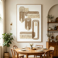 Art mural macramé abstrait luxe wabi sabi, tressé main jute, tableau encadré déco maison minimaliste