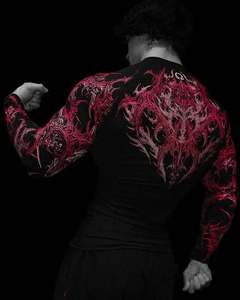 <span class=keywords><strong>Camicia</strong></span> a Maniche Lunghe da <span class=keywords><strong>Uomo</strong></span> con Stampa del Simbolo Tridente, Logo in Stile Gotico Totemico Astratto Scuro, Motivo Decorativo Simmetrico con Spine - Product Image 3