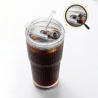Gobelet de voyage moderne unisexe en verre avec couvercle et paille – Design portable pour les fêtes, rayures verticales