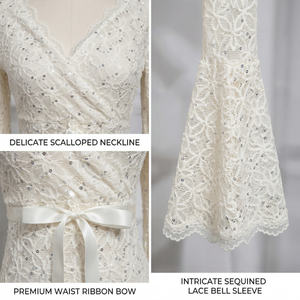 Robe <span class=keywords><strong>longue</strong></span> évasée blanche en <span class=keywords><strong>dentelle</strong></span> et sequins pour femme, col en V, coupe trapèze, décontractée, pour mariage ou soirée, grandes tailles, fabricant OEM - Product Image 2