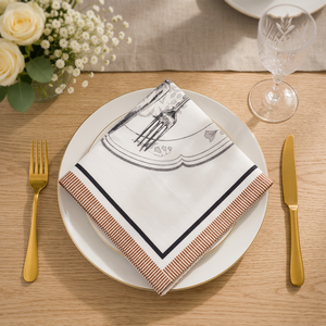 Serviette en coton de qualité supérieure avec imprimé vintage de couverts et bordure décorative |   Serviette de table en coton imprimé pour la table à manger - Product Image 3