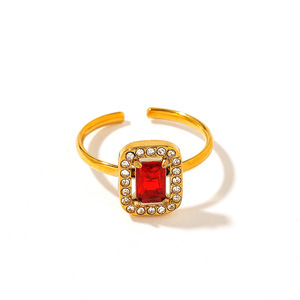 <b>Open</b> <b>Ring</b> Gold Plated Square Red Zircon Pave Setting Geometric Shape Women's Party Jewelry - Product Image 4