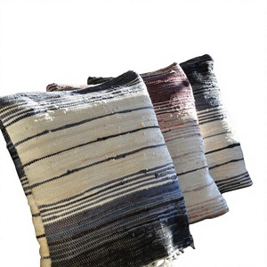 Striped Woven <b>Throw</b> <b>Pillow</b> Cover Square Bohemian Style Linen Cotton Mix Handmade Mexico Removable Washable Envelope Closure - Product Image 1