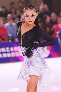 Robe de danse Rumba Chacha Samba en Spandex/Coton personnalisée pour filles/femmes Vennystyle - Costume de performance de compétition à motifs floraux - Product Image 3