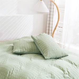 Basit stil düz renk ev tekstili Polyester gofre zanaat nevresim yorgan kapağı 3 adet yeşil fırçalanmış sabsabnevresim takımı - Product Image 5