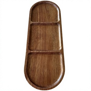 Plateau ovale en bois d'acacia écologique fait à la main, compatible lave-vaisselle et micro-ondes, plateaux de service alimentaire pour restaurants et hôtels - Product Image 4