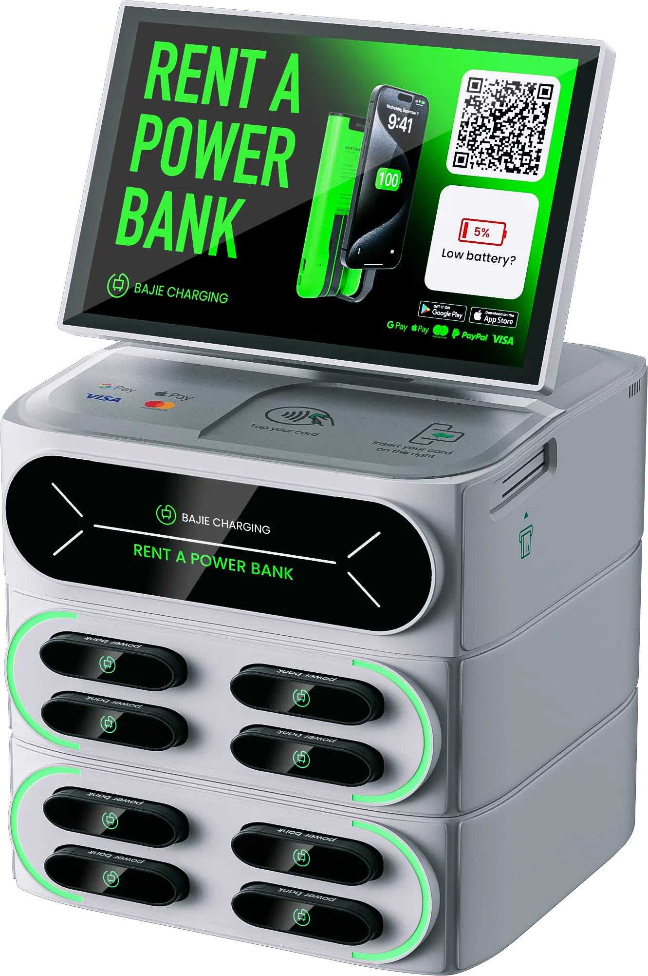 8 Slot OEM layar sentuh terintegrasi Stackable berbagi daya Bank mesin penjual stasiun sewa ponsel stasiun pengisian kios
