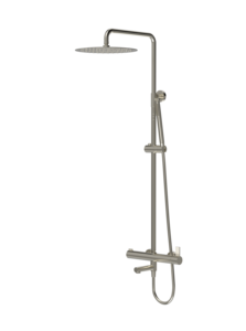 Ensemble de douche mural 3 fonctions, 67906, avec joystick, finition Chrome/Noir mat/Or brossé, incluant pommeau pluie, douchette à main et bec de baignoire - Product Image 3