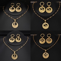 Ensemble de bijoux JXX plaqué or 24 carats en laiton, collier avec pendentif rond lettre initiale A-Z, boucles d'oreilles pendantes, cadeau pour femme