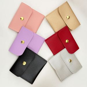 New Style PU Leather Pouch 8x8cm Square Button <b>Bag</b> Earring Luxury Gift Jewelry Packaging Custom Logo for Accessories Storage - Product Image 4
