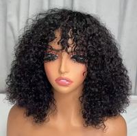 Perruques de cheveux humains bouclés Pixie avec frange, tissage intégral à la machine, bouclés crépus vierges brésiliens, indiens, cambodgiens, italiens