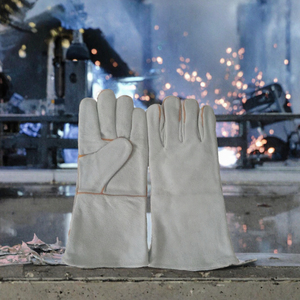 Guantes de Soldadura de Cuero Vacuno, Guantes de Soldadura de Arco de Cuero Dividido, Guantes de Trabajo Resistentes al Calor con Puño Largo - Product Image 2
