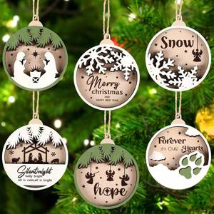 ผลิตของตกแต่งไม้ตัดด้วยเลเซอร์ 3 มิติ ของประดับต้นไม้ไม้ ของตกแต่งผนัง กล่องคริสต์มาส สลักลาย ของตกแต่งวันหยุด - Product Image 4