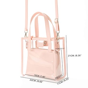 Custom Printed Logo Fashion Design Pink Transparent PVC Lightweight Shopping Tote Bag - Product Image 5