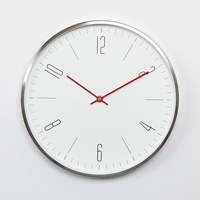 Casing Logam Perak 12 Inci Jam Hitam Dial Plastik Jam Tangan Merah Jam Tangan Modern Silent Quartz Jam Dinding Bundar untuk Ruang Tamu