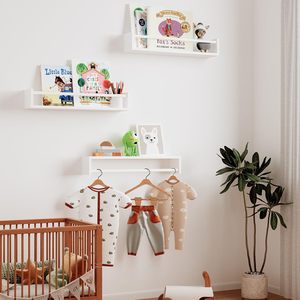 Estanterías flotantes de madera maciza de 16,5 pulgadas, decoración de guardería montada en la pared para niños con almacenamiento de libros y juguetes, 3 juegos de estantes de pared - Product Image 2