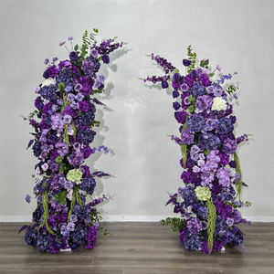 Arche de fleurs artificielles en soie pour décorations de mariage en extérieur, nouvelle collection, durable, écologique, arche de fleurs violettes en forme de corne - Product Image 1
