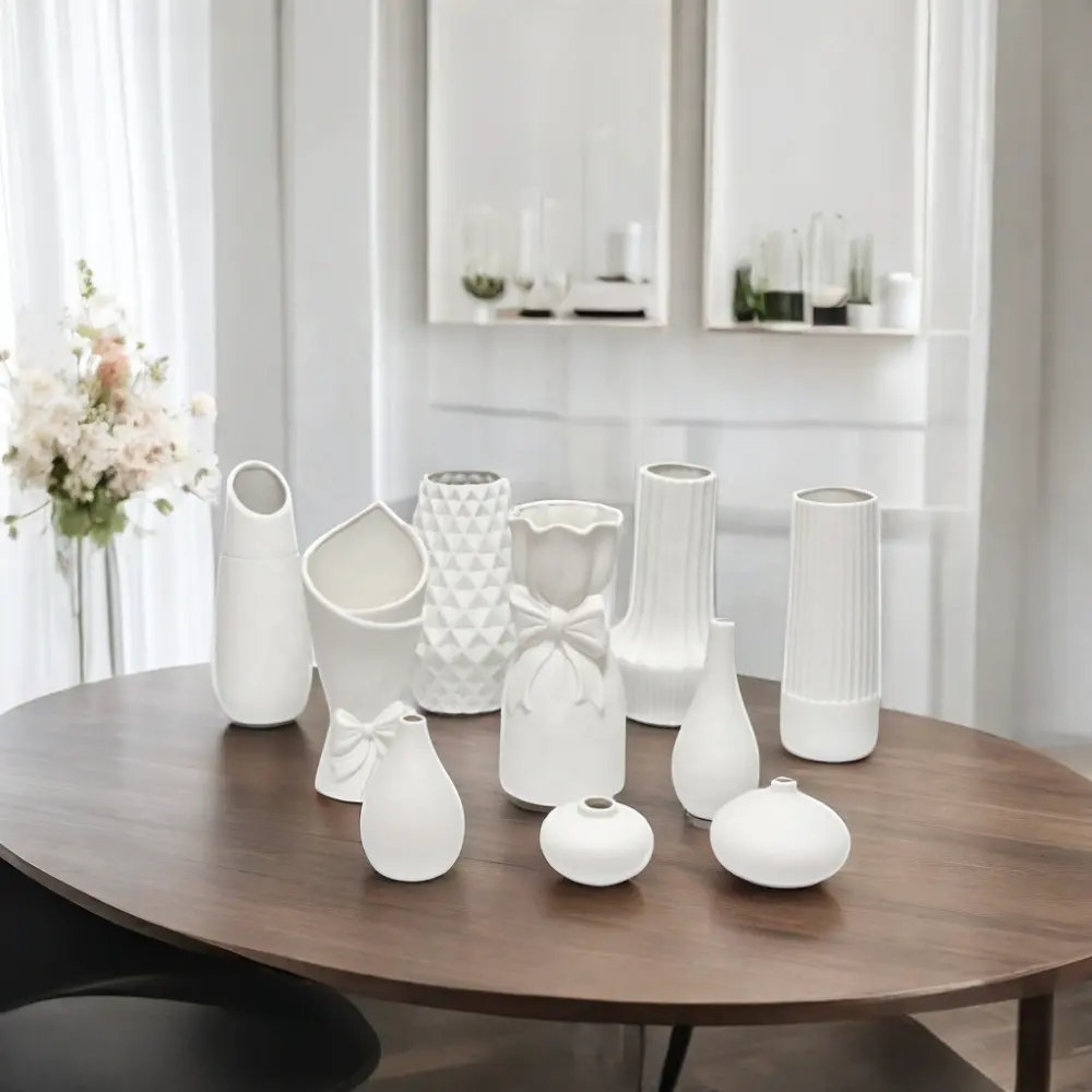 Modern tasarım mat beyaz porselen vazo ev dekorasyon için günlük kullanım için popüler çiçek desen