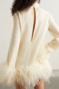 FY yeni varış moda resmi zarif parti yüksek boyun krep kumaş siyah uzun kollu akşam Mini elbise kadınlar için - Product Image 3