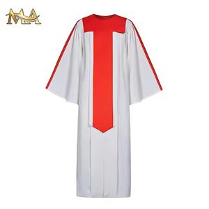 OEM coro Iglesia vestido mangas puño opciones al por mayor disponibles coro bata con estola de satén frontal de oro - Product Image 1