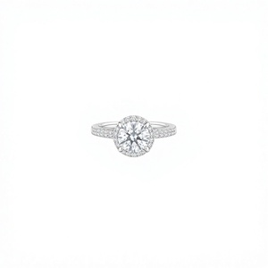 Classic Women's 925 Sterling Silver Cubic Zirconia Engagement <b>Ring</b> Round Brilliant Cut Pave Setting Halo Design - Product Image 1