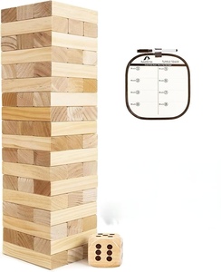 Tour géante personnalisée à empiler, 54 pièces en bois de pin, jeu de construction avec 1 jeu de dés - Bloc classique - Product Image 2