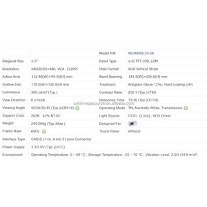 Pantalla LCD TFT confiable para cadena de suministro, Resolución 6,5*640 de 480 pulgadas, NLT, 1, 2, 2 - Product Image 4