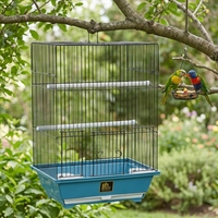 Kit de cage à oiseaux carrée populaire avec perchoirs, mangeoires, structure en fer, léger, montage facile, plateau en plastique amovible